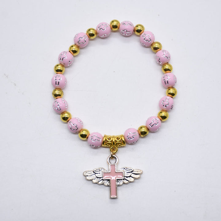 Olivenorma White Jade Cross Beaded Bracelet - Pink - image 6