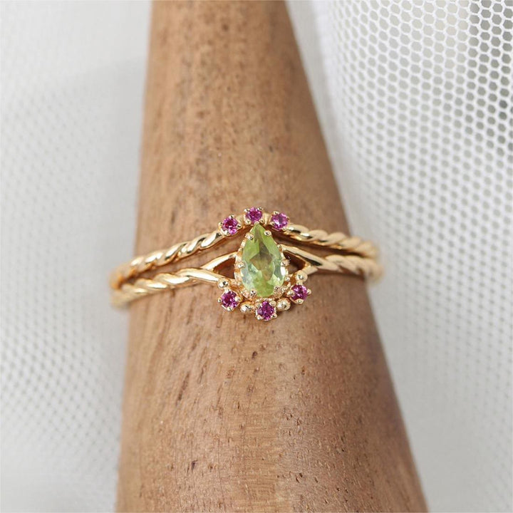 Olivenorma Dainty Peridot Pink Crystal Stacking Adjustable Ring Set - image 9