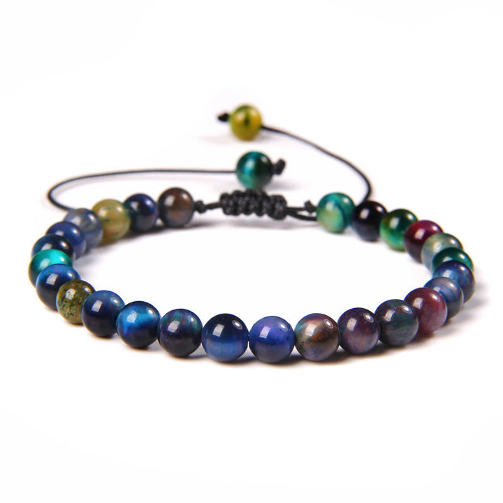 Olivenorma Natural 6mm Stone Beads Braided Wrap Bracelet - Colorful Tiger Eye - image 3