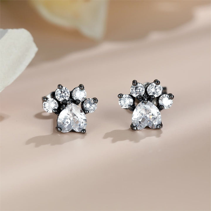 Olivenorma Kawaii Opal White Zircon Kitty Paw Earrings - Black - White Zircon - image 5