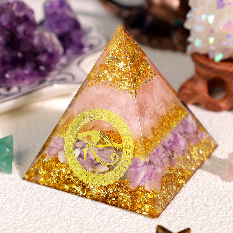 Olivenorma Rose Quartz Lepidolite Eye Of Horus Orgone Pyramid - image 3