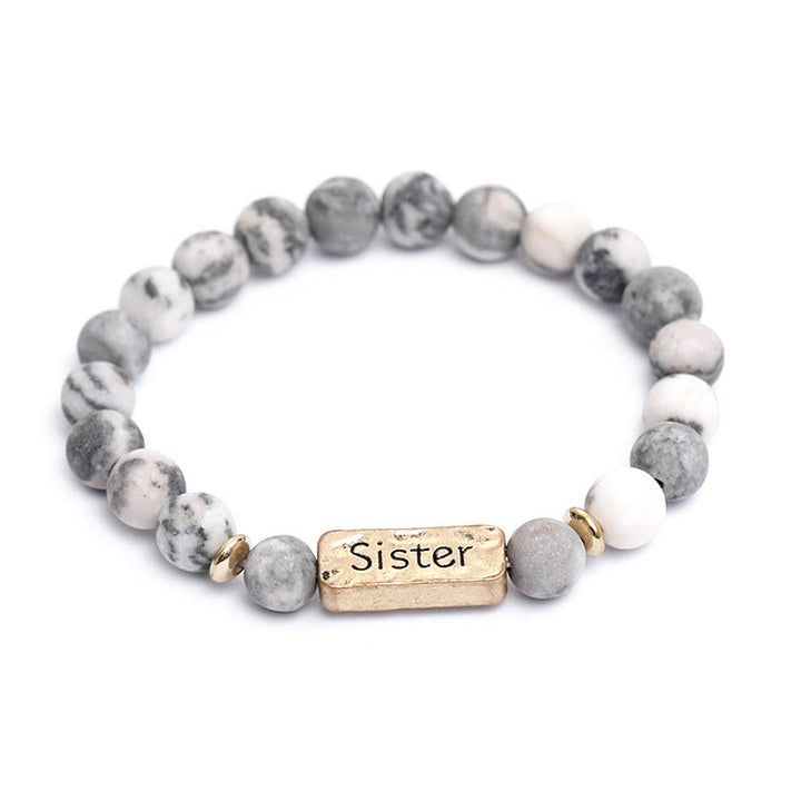 Olivenorma Natural Gemstone Sister Engraving Bracelet - Grey Jasper - image 5