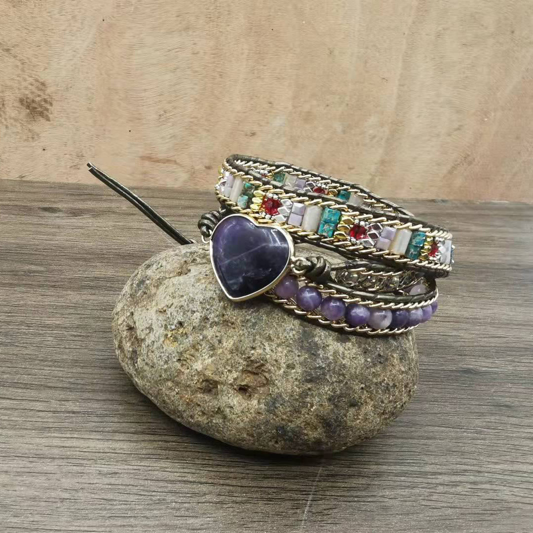 Olivenorma Amethyst Heart Charm Beads Wrap Bracelet - image 5