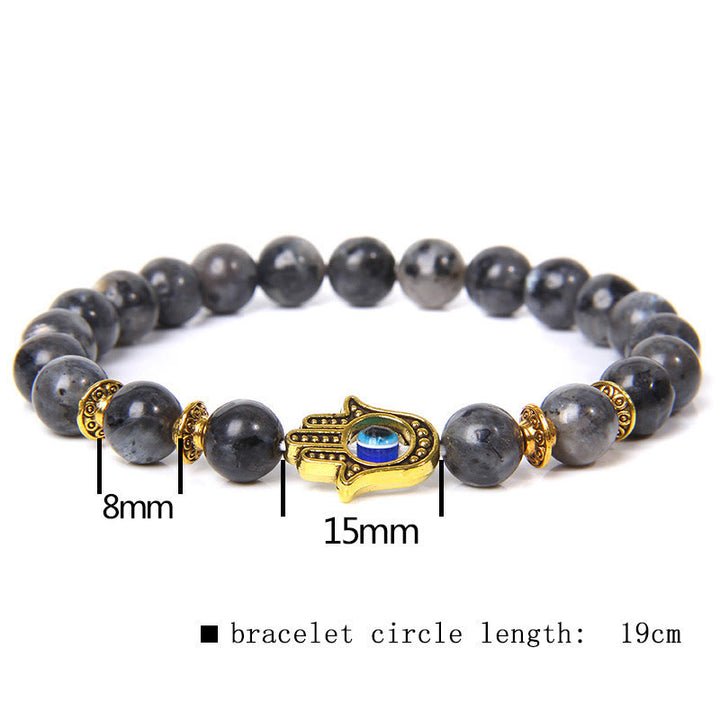 Olivenorma Evil Eye Hamsa 8mm Natural Beaded Men Bracelet - Labradorite - image 11