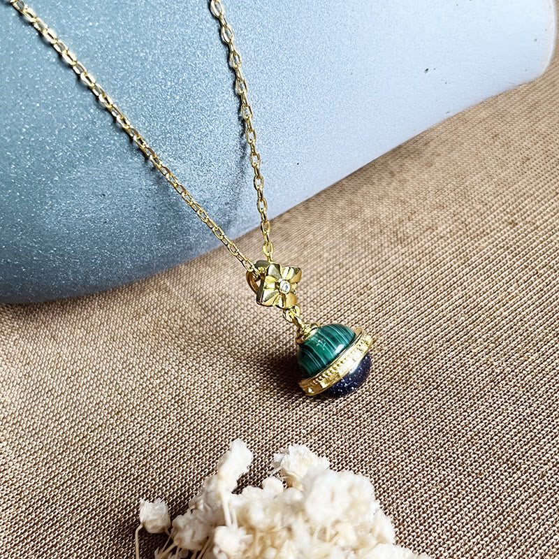 Olivenorma "Stellar Corona" Malachite Blue Sandstone Sphere Pendant Necklace - image 9