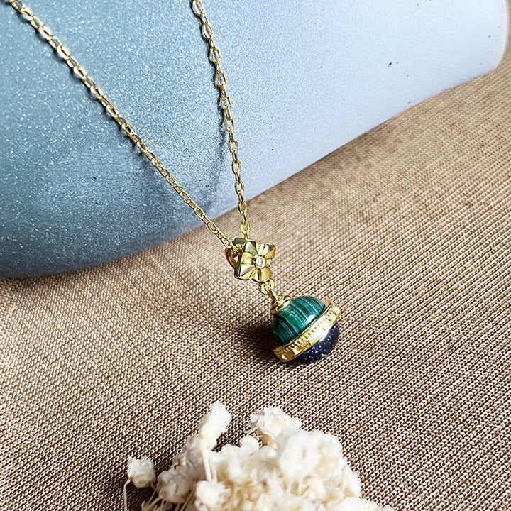 Olivenorma "Stellar Corona" Malachite Blue Sandstone Sphere Pendant Necklace - image 9