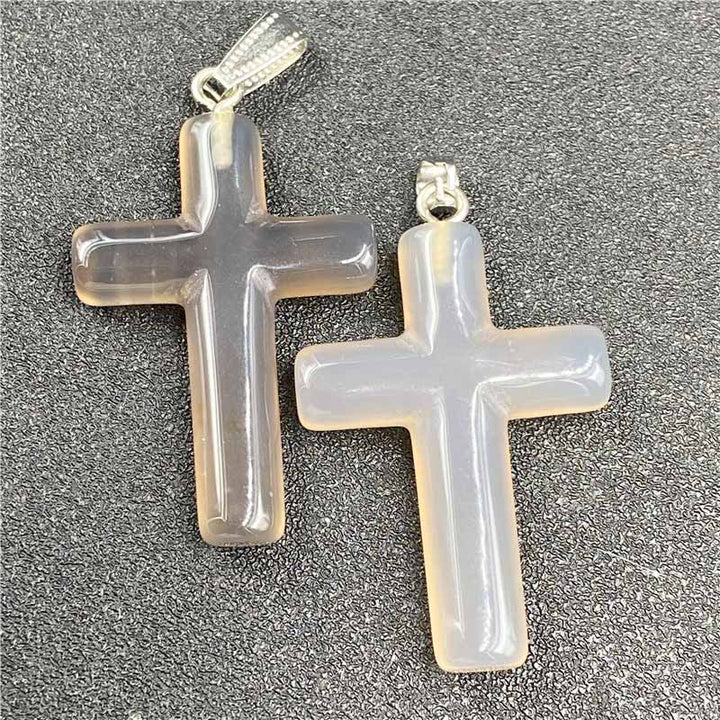 Olivenorma Natural Crystal Cross Healing Pendant - Clear Quartz (or White Quartz) - image 5