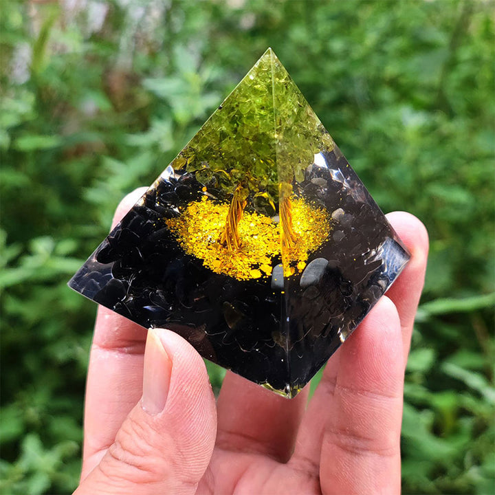 Olivenorma Obsidian with Peridot Tree Of Life Orgone Pyramid - image 2