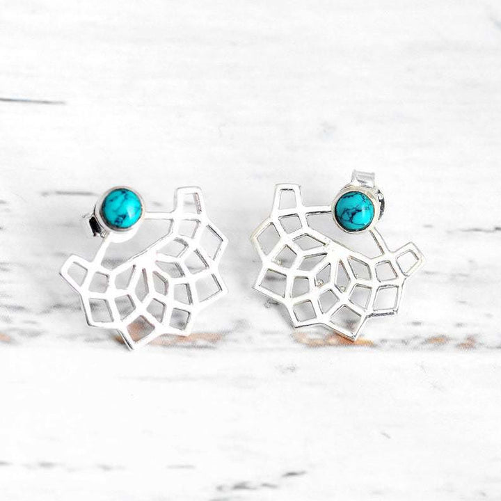 Olivenorma Natural Turquoise Lotus Flower Stud Earrings - image 3