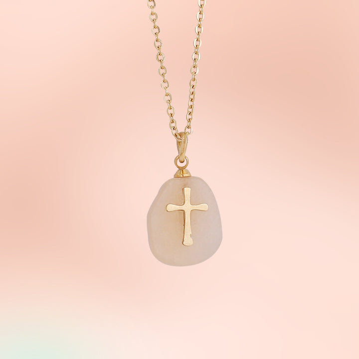 Olivenorma Natural Stone Cross Pendant Necklace - Rose Quartz - image 7