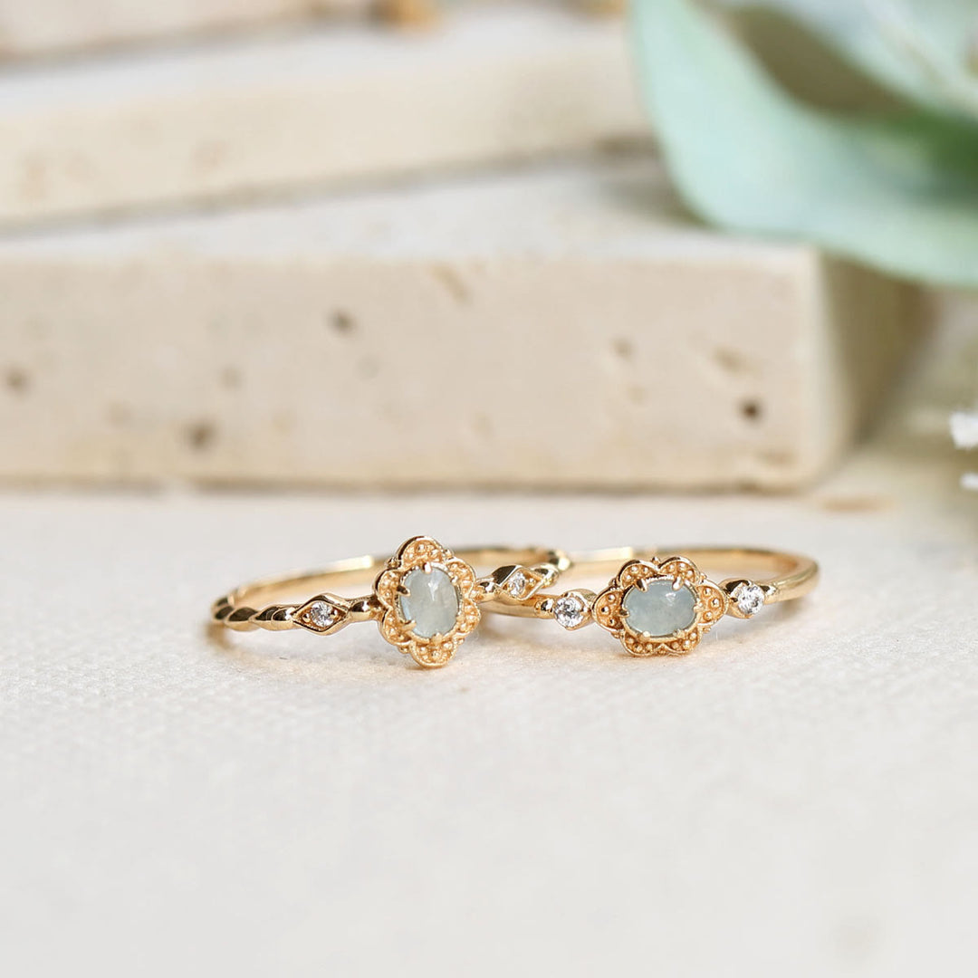 Olivenorma Vintage Natural Aquamarine Daisy Flowers Ring - image 20