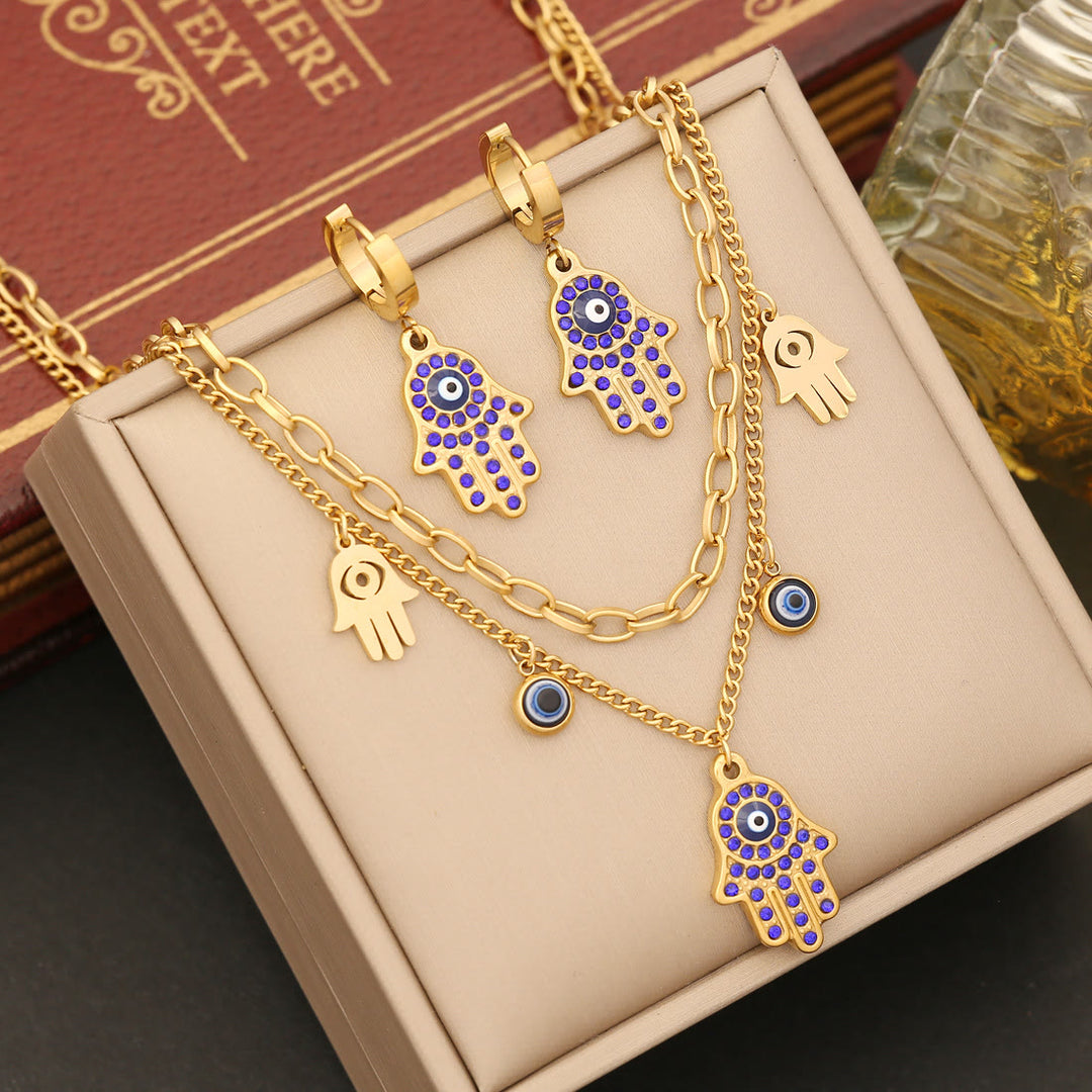 Olivenorma Evil Eye Hamsa Epoxy Necklace Bracelet Earrings Set - image 0
