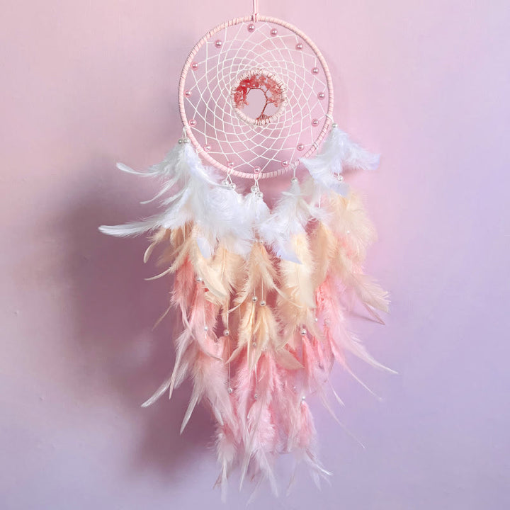 Olivenorma Crystal Tree Of Life Feather Glow Dream Catcher - Freshwater Pearl&Rose Quartz - Without Lights - image 15