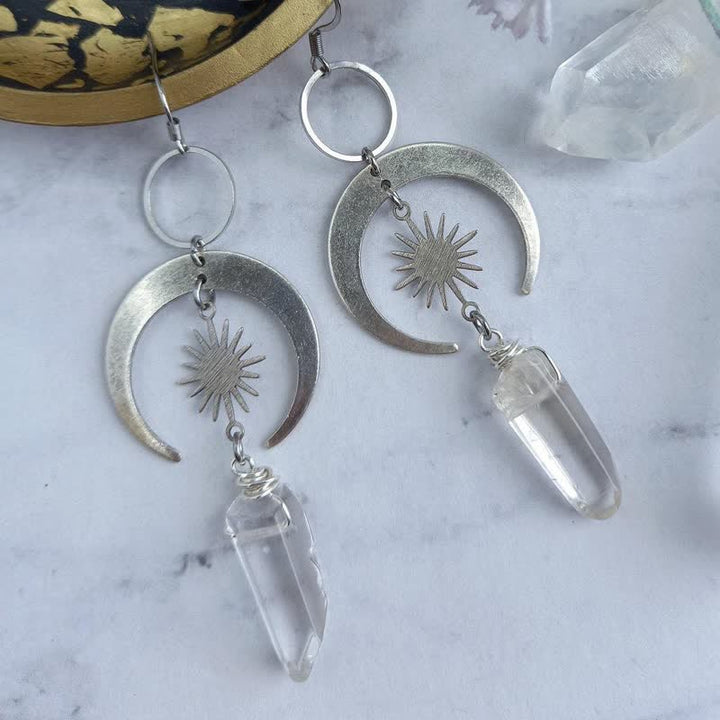 Olivenorma Clear Crystal Crescent Moon With Sun Earrings - Silver - image 5