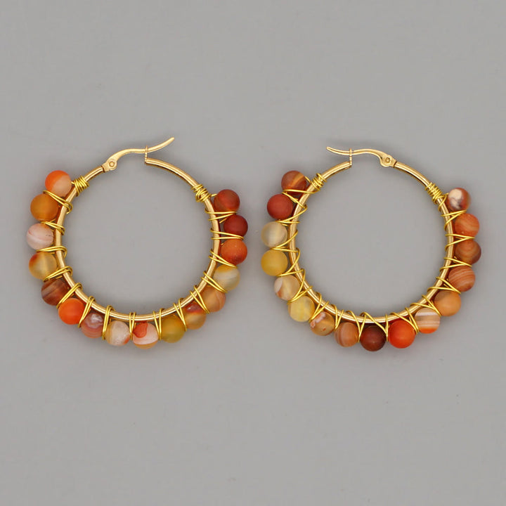 Olivenorma Boho Natural Crystal Beads Large Hoop Earrings - Yellow Agate - image 10