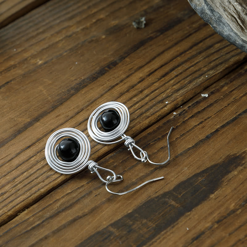 Olivenorma Obsidian Punk Metal Wirewrap Infinity Hoop Earrings - image 3