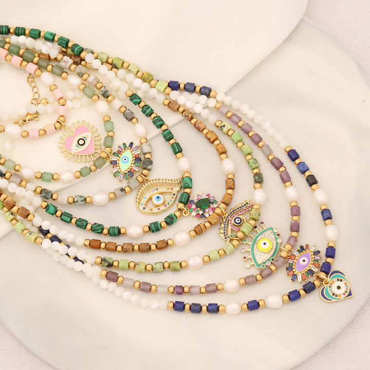 Olivenorma Natural Pearl Crystal Stone Evil Eye Pendant Necklace - image 0