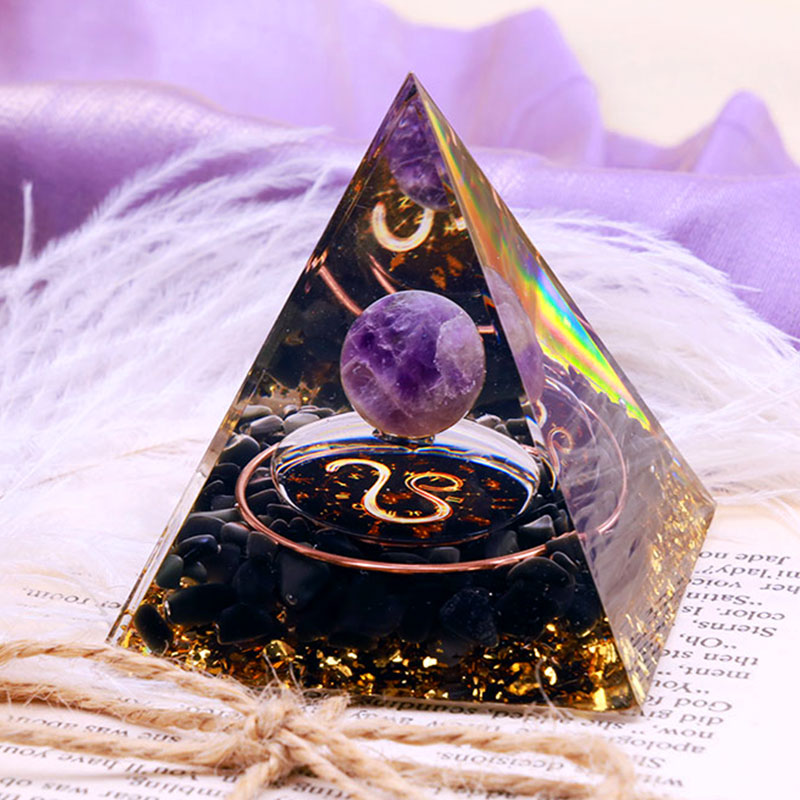 Olivenorma Amethyst Sphere With Obsidian Zodiac Leo Orgone Pyramid - 10*10cm - YES PLEASE $8 - image 0