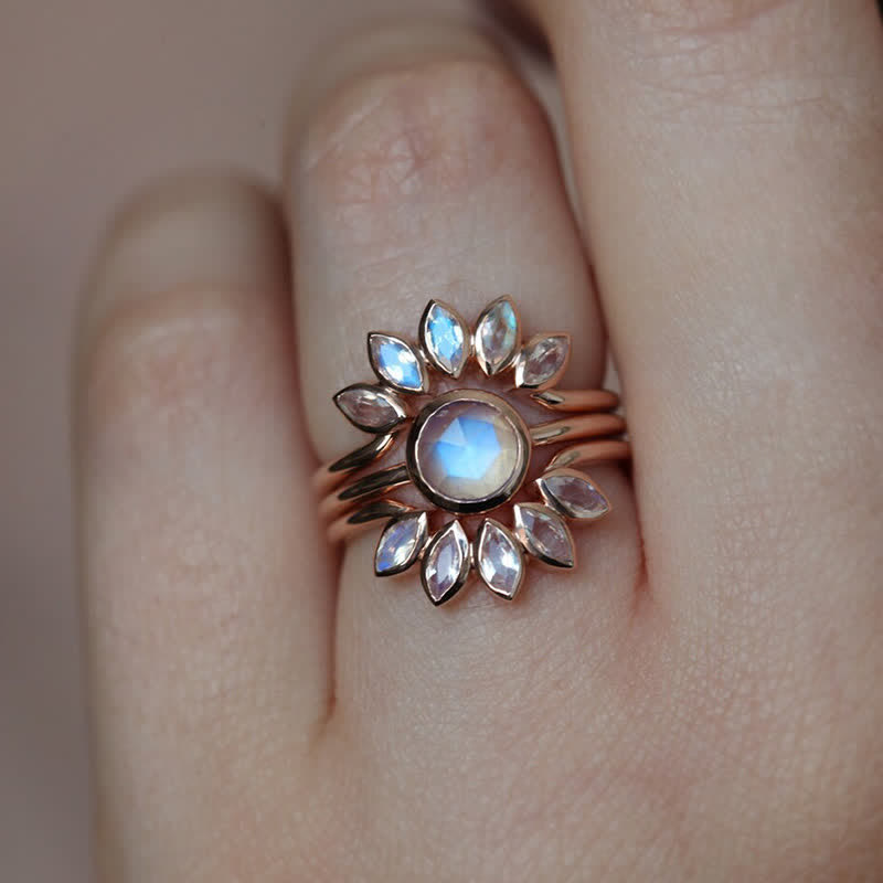 Olivenorma “Tide Goddess” - Sun Flower Moonstone 3 - Piece Ring - image 1