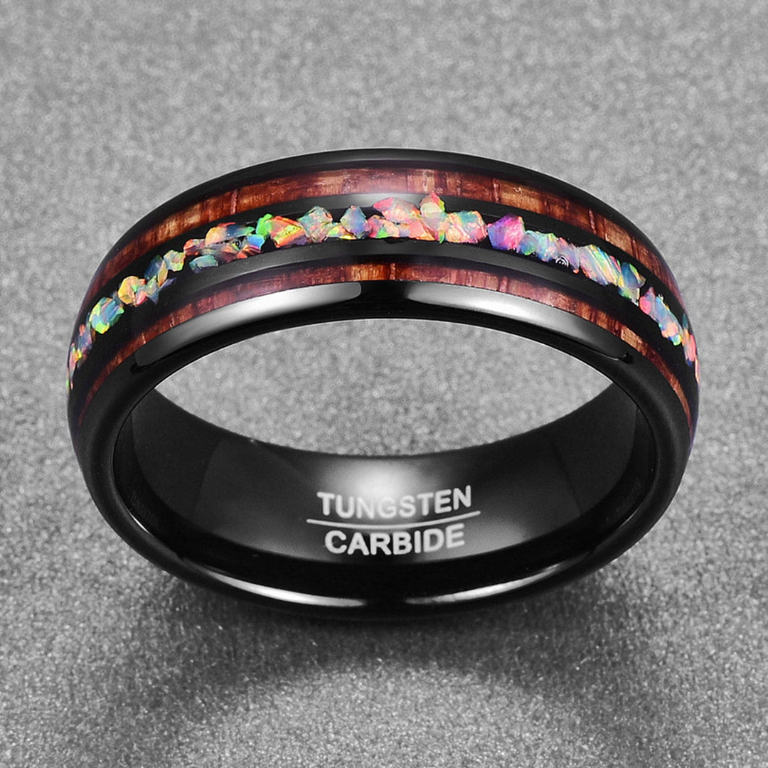 Olivenorma Labradorite Koa Wood 8mm Black Tungsten Carbide Ring - image 1