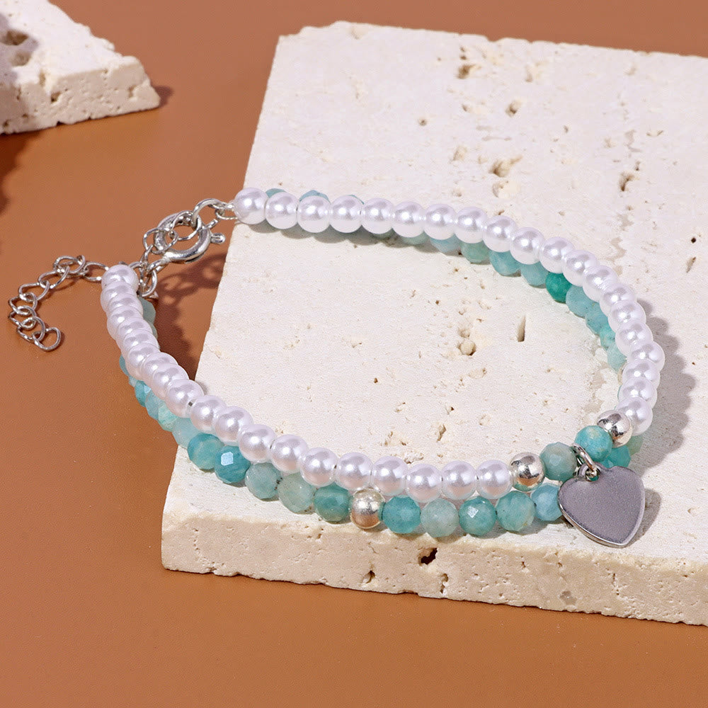Olivenorma Faceted Stone Pearl Heart Charm Double Layer Bracelet - image 10