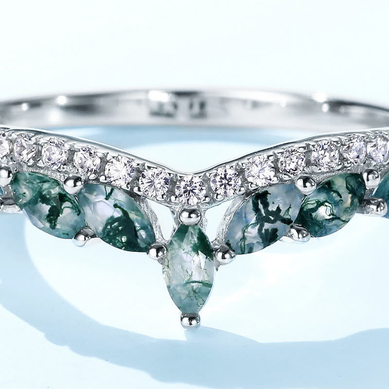 Olivenorma Moss Agate White Zircon Crown 925 Sterling Silver Ring - image 5
