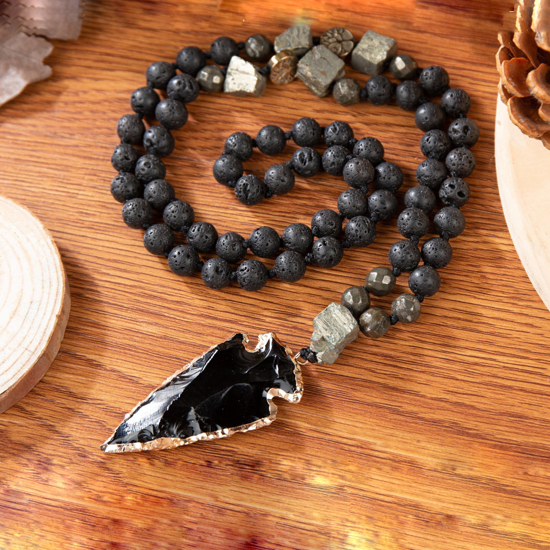 Olivenorma Obsidian Lava Stone Arrow Pendant Mala Necklace - Necklace - image 0