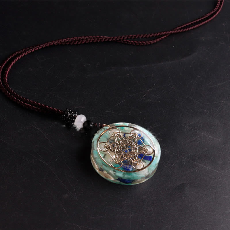Olivenorma Amazonite Lapis Lazuli Pearl Metatron's Cube Pendant Necklace - image 3