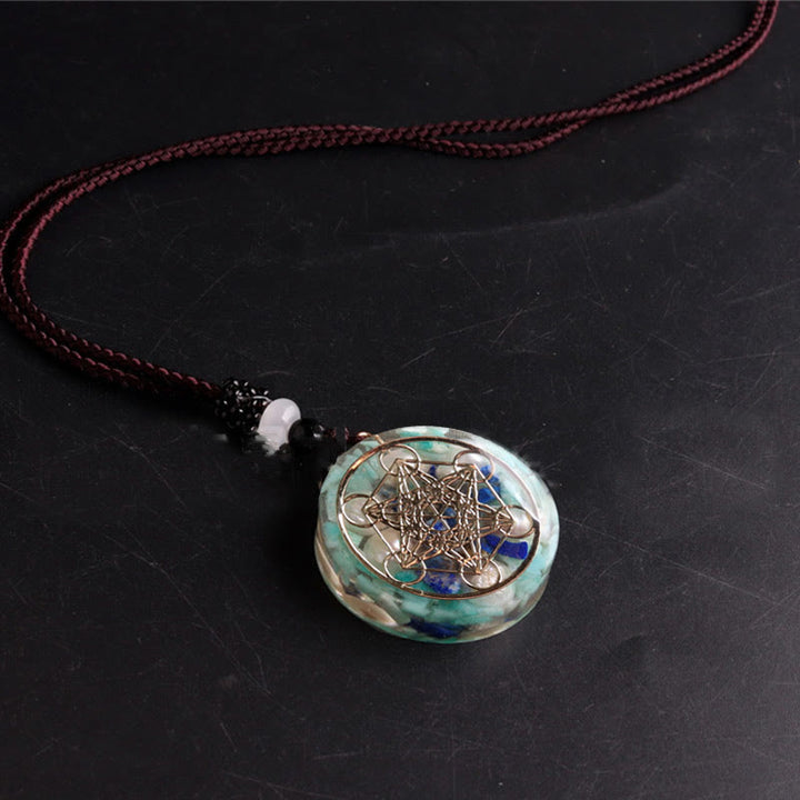 Olivenorma Amazonite Lapis Lazuli Pearl Metatron's Cube Pendant Necklace - image 3