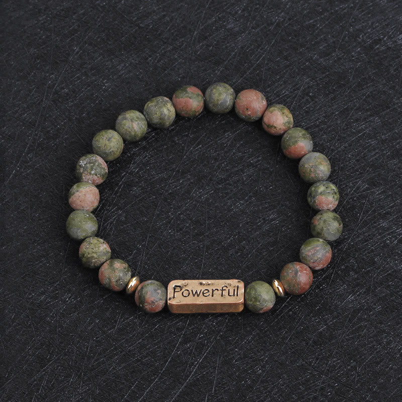 Olivenorma Natural Gemstone Love Powerful Engraving Bracelet - Unakite&Powerful - image 15