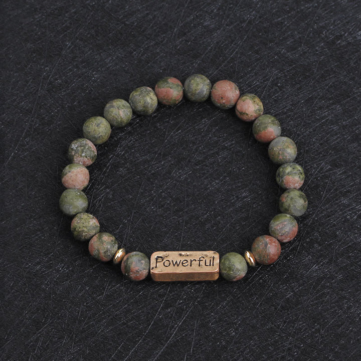 Olivenorma Natural Gemstone Love Powerful Engraving Bracelet - Unakite&Powerful - image 15