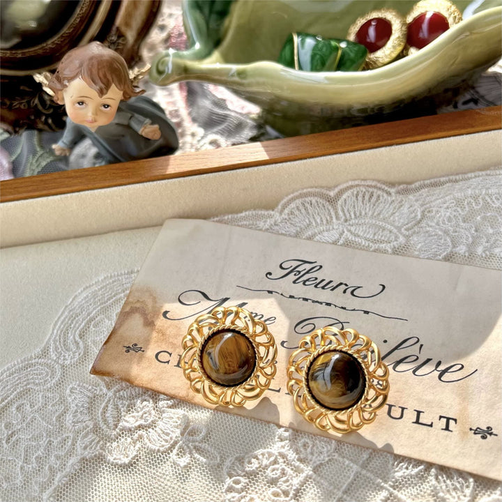 Olivenorma Tiger Eye Sunflower Gold Earrings - image 9
