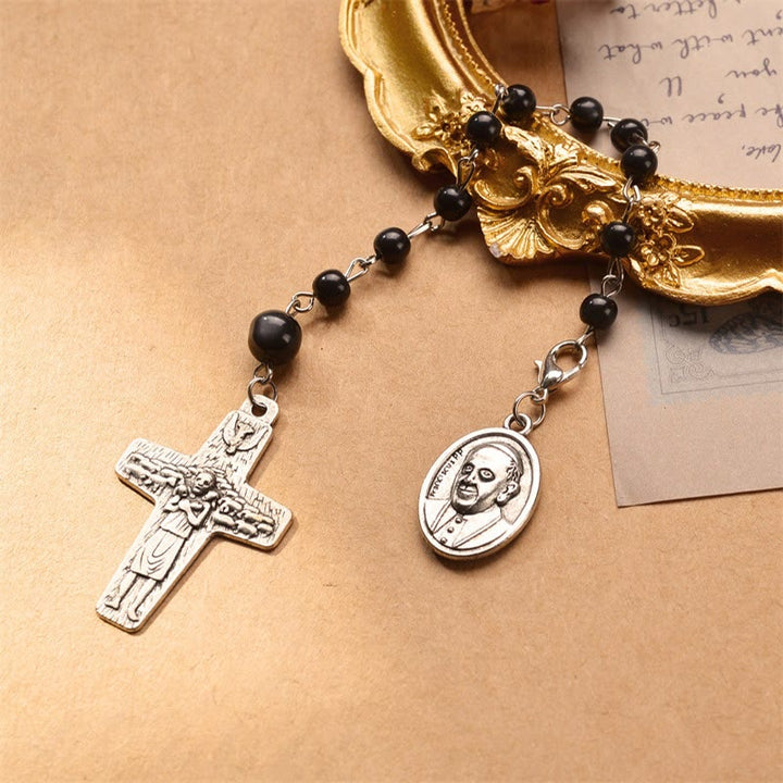 Olivenorma Vatican Holy Father Cross Pendant Rosary Beads Bracelet - Black Onyx - image 0
