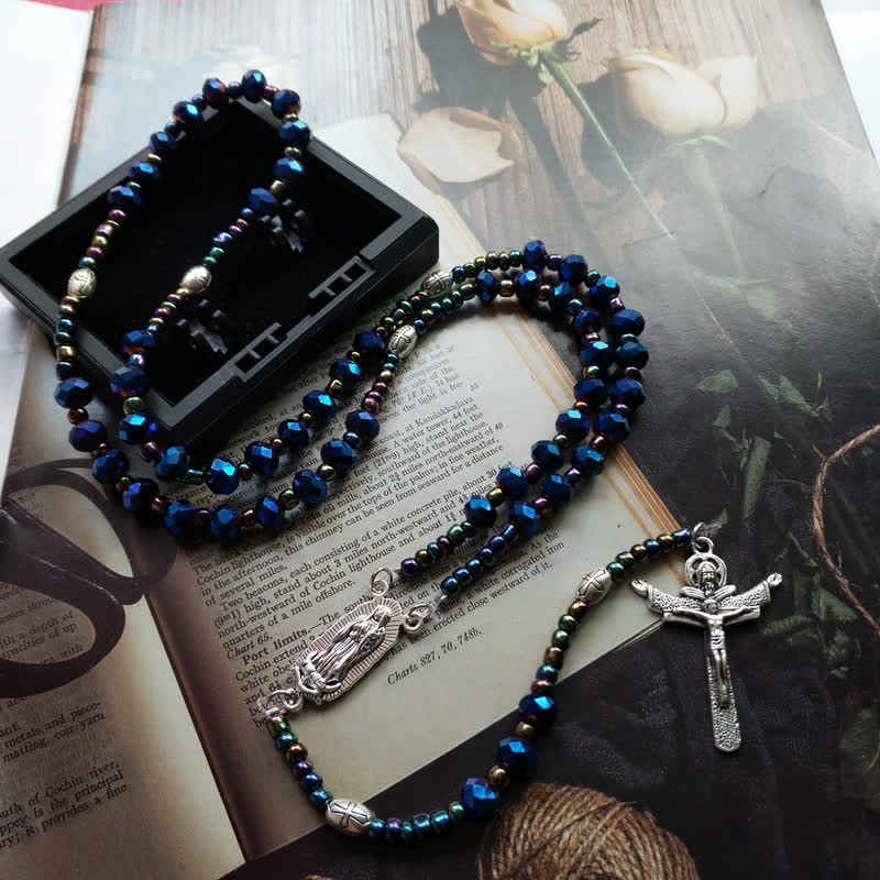 Olivenorma Vintage Cross Labradorite Rosary Necklace - image 2