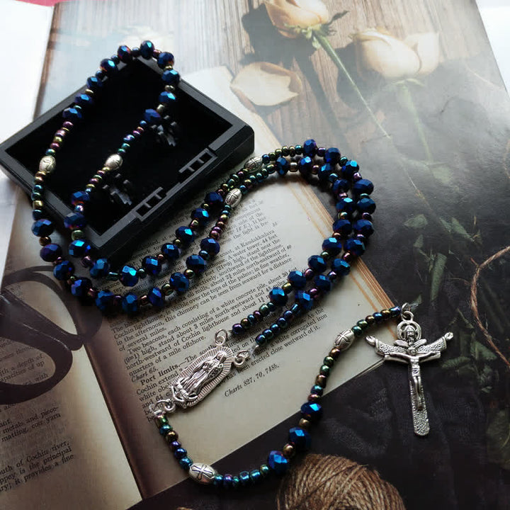 Olivenorma Vintage Cross Labradorite Rosary Necklace - image 2