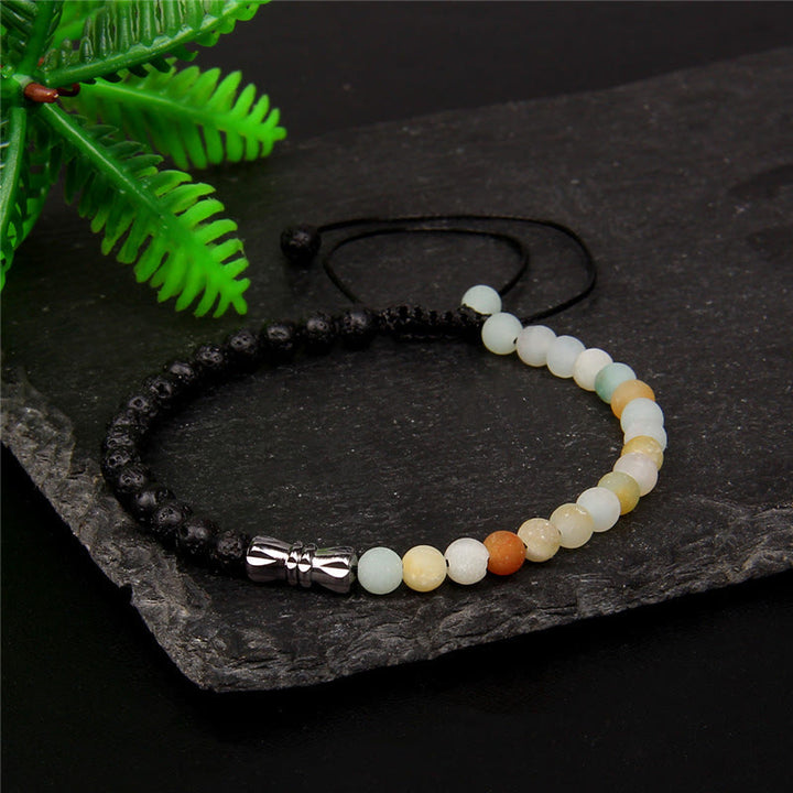 Olivenorma 4mm Black Onyx & Natural Stone Braided Bracelet - Amazonite - image 10