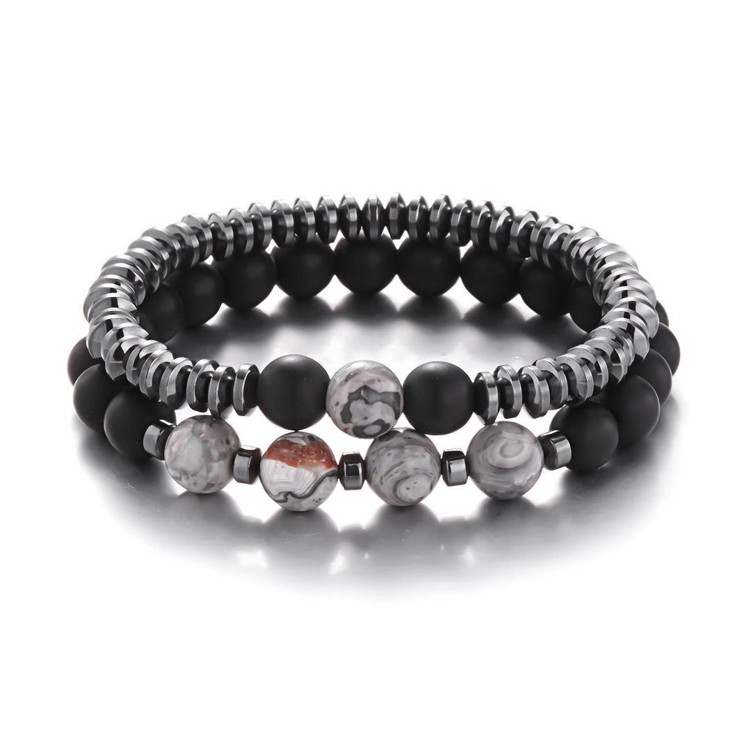 Olivenorma Gray Jasper Black Onyx Men Beaded Bracelet Set - Grey Jasper&Black Onyx&Hematite - image 0