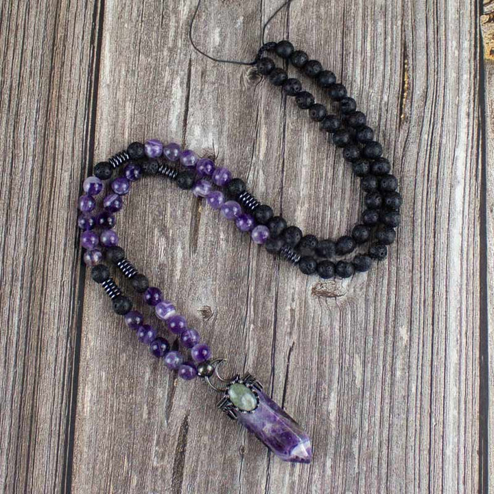 Olivenorma Natural Crystal Hexagon Prism Pendant Mala Necklace - Amethyst - image 0