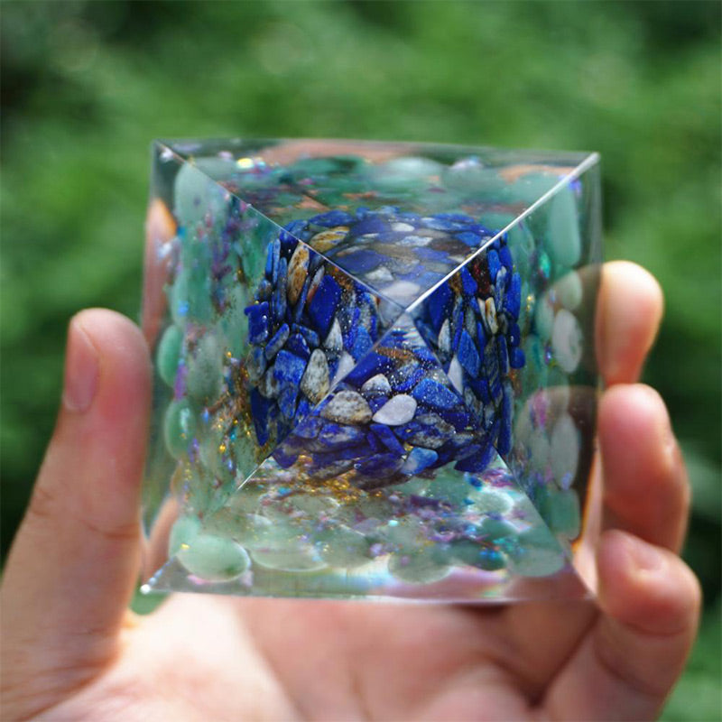 Olivenorma Lapis Lazuli with Green Aventurine Tree Of Life Orgone Pyramid - image 3