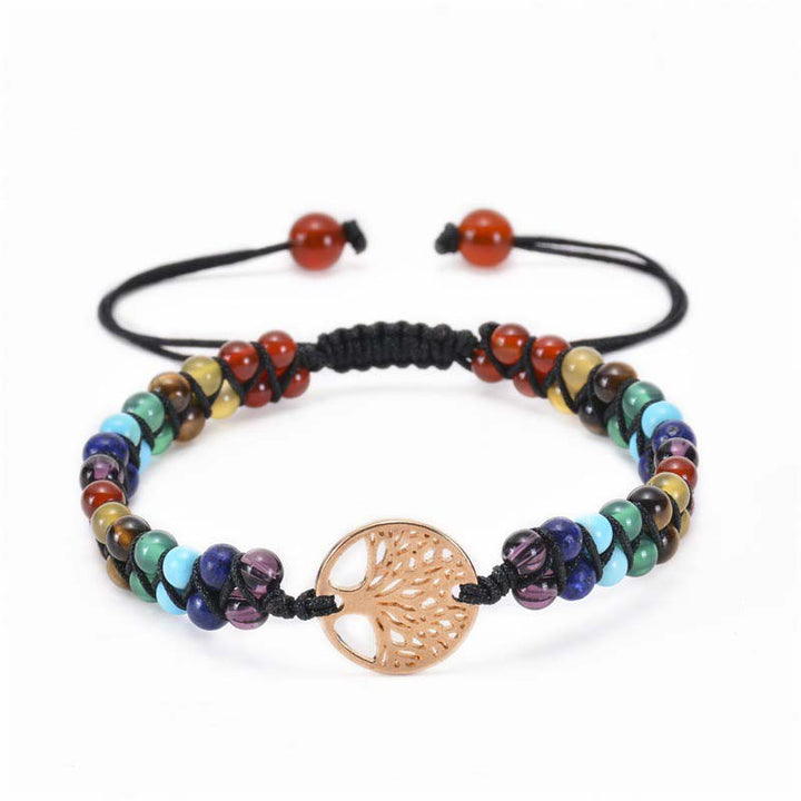 Olivenorma Tree of Life Natural Crystal Double Braided Bracelet - Chakra - image 0