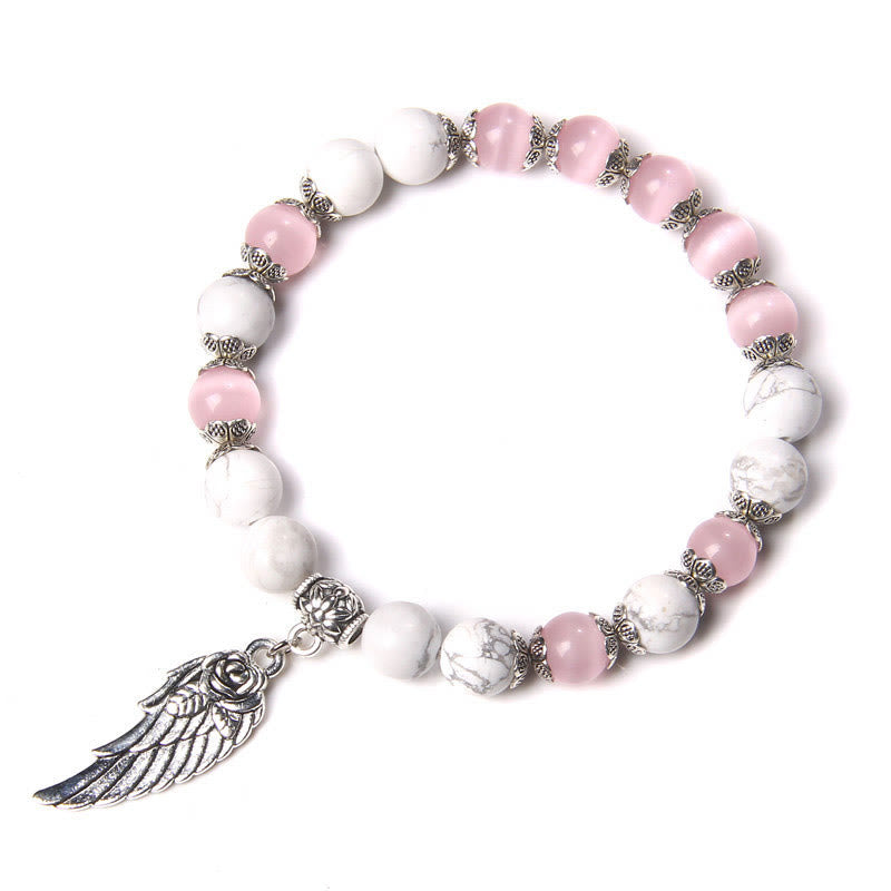 Olivenorma "Peace Energy" - Colors Crystal Agate Wing Bracelet - Pink Cat's Eye Stone&White Turquoise - image 12