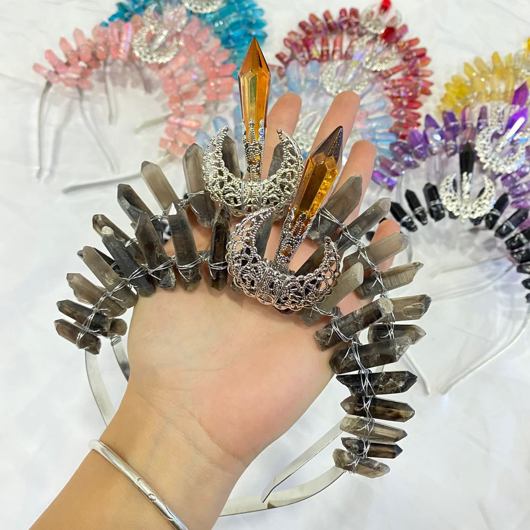 Olivenorma Moon Decoration Headband Natural Crystal Crown - Smoky Quartz - image 10