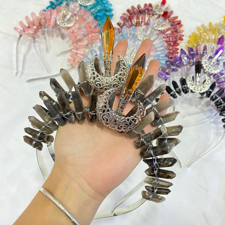 Olivenorma Moon Decoration Headband Natural Crystal Crown - Smoky Quartz - image 10