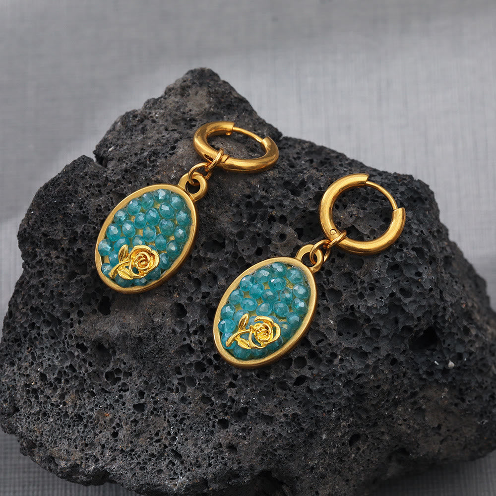 Olivenorma Paraiba Tourmaline Crushed Rose Oval Drop Earrings - Paraiba Tourmaline - image 0