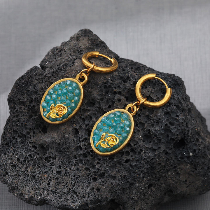 Olivenorma Paraiba Tourmaline Crushed Rose Oval Drop Earrings - Paraiba Tourmaline - image 0