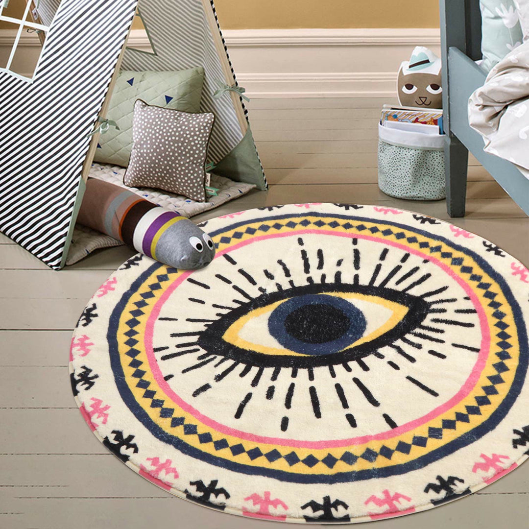 Olivenorma Round Pink Evil Eye Rugs Non-Slip Carpet - image 3