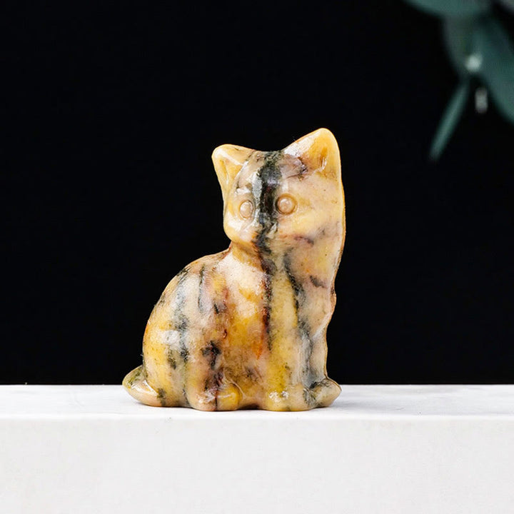 Olivenorma Natural Crystal Lucky Cat Carved Gemstone Decoration - Leopard Stone - image 3