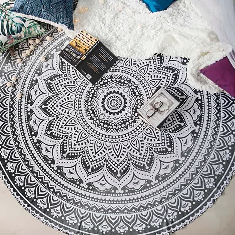 Circular Mandala Rosamia Yoga Meditation Tapestry - Black - image 5