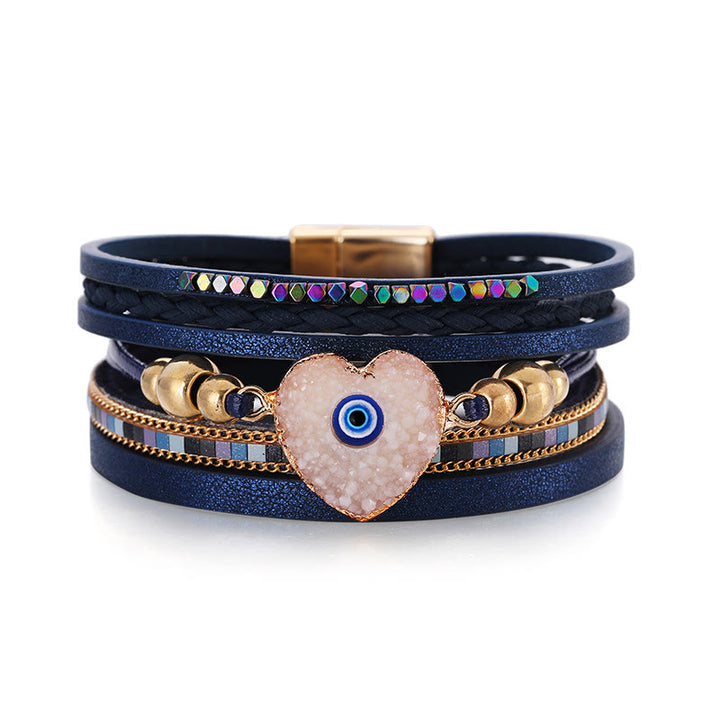 Olivenorma "Triple Protection" Heart Crystal Gold Bead Evil Eye Bracelet  - Blue - image 14