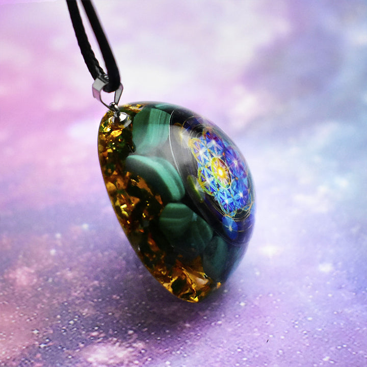 Olivenorma Natural Malachite Metatron's Cube Pendant Necklace - image 4